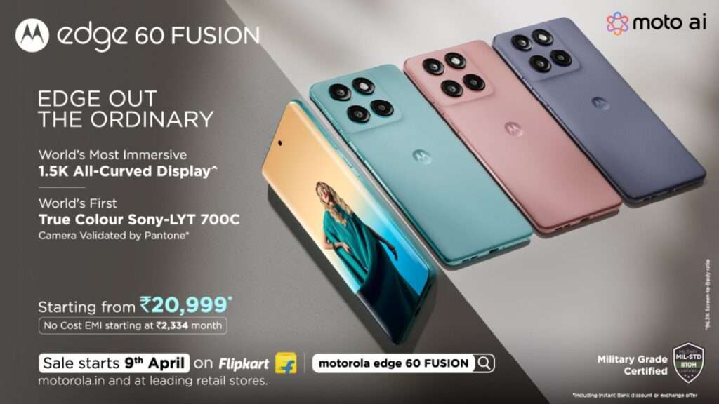 Motorola Edge 60 Fusion launched in India with Sony Lytia sensor, 68W fast charging, Dimensity 7400 chip & IP69 rating. Know specs, price & features!
